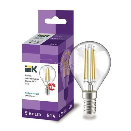 Лампа стекло LED G45 шар прозр. 5Вт 230В 4000К E14 серия 360° IEK
