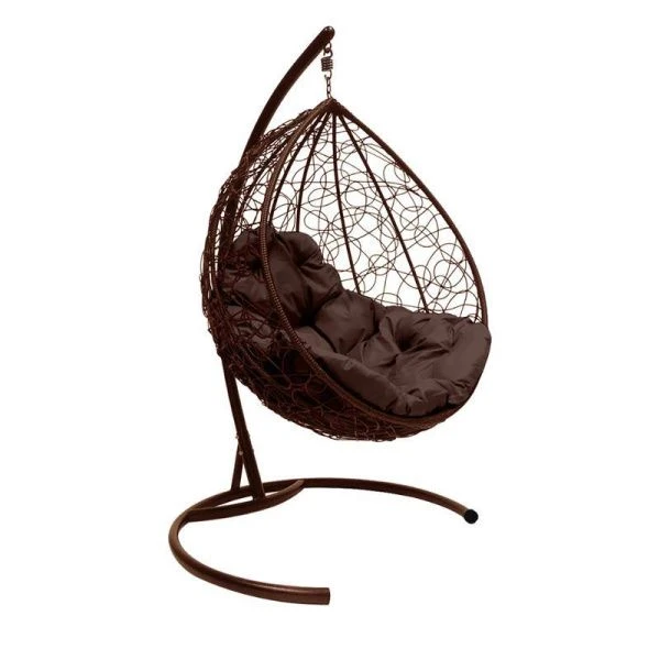 Кресло подвесное Капля с ротангом 108*108*186см металл корич. коричневая подушка (max нагр. 120кг)
