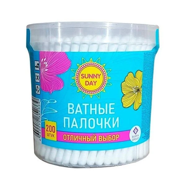 Ватные палочки хлопок/пластик SUNNY DAY 200шт. цилиндр (24)