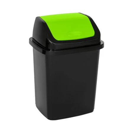 Контейнер для мусора 18л 31*27,5*33,5см пластик КОМФОРТ черно-салатовый с подвижной крышкой (12)