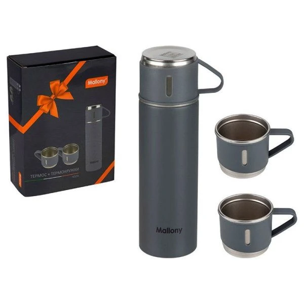 Термос с термокружками 3шт. 500мл нерж.сталь FESTA серые (12)