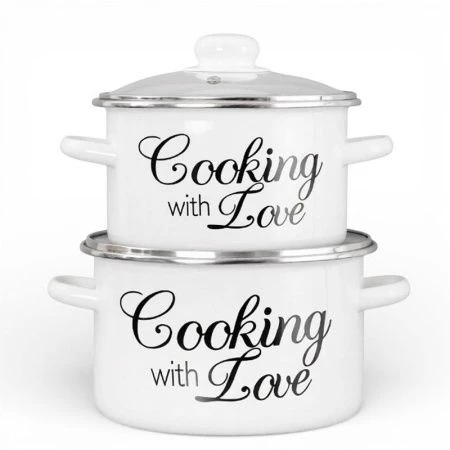 Набор посуды 2пр 2/3л эмаль ГОТОВИМ С ЛЮБОВЬЮ цилиндрический (1)