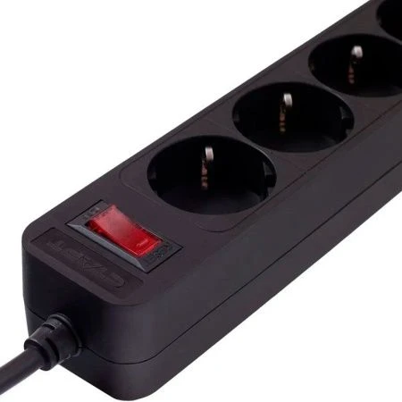 Удлинитель 6 гнезд пластик 5м 0,75кв.мм 10А ПВС с зазем, выкл-ем СТАРТ черный (20)