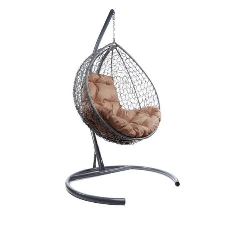 Кресло подвесное Капля с ротангом металл меланж, коричневая подушка 108*108*186см (max нагр. 120кг)
