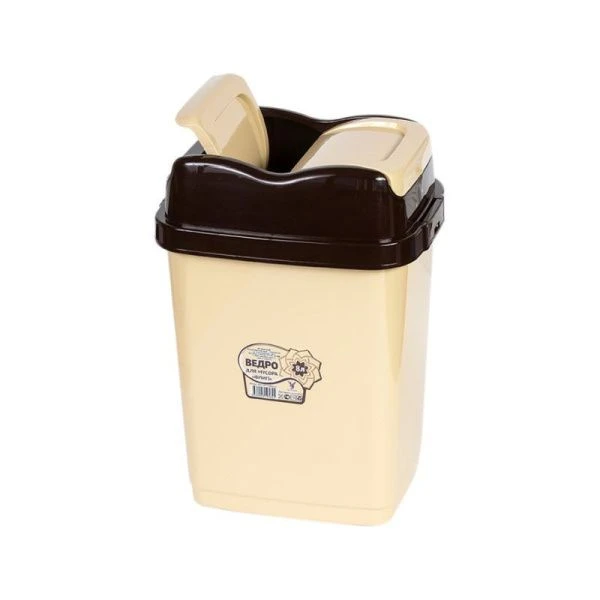 Контейнер для мусора 18л 42,5*29*24см пластик ФЛИП бежево-шоколадный с подвижной крышкой (14)