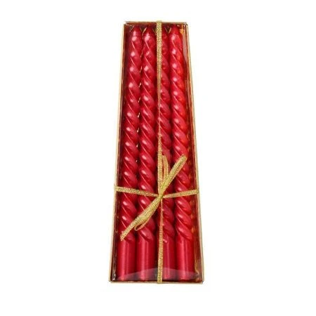 Набор свечей 4шт 20см парафин витые глянцевые красный MG-103 (144)