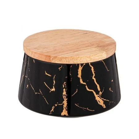 Банка для сыпучих продуктов 300мл 10,5*6,5см фарфор Fantasy с дер.крышкой черная (48)