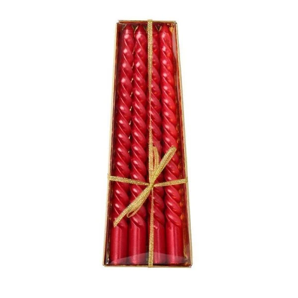 Набор свечей 4шт 20см парафин витые глянцевые красный MG-103 (144)