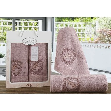 яяяНабор полотенец 2пр 50*90/70*140 махровые Karna CLARIS (Грязно-розовый)