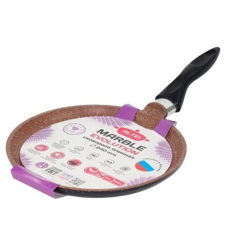 Сковорода блинная 24см алюминий АП Marble evolution brown с несъемной ручкой