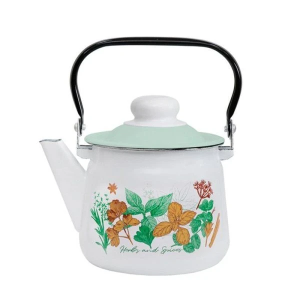 Чайник 1,5л эмаль КУЛИНАРНЫЕ ТРАВЫ белый с рис. 01-2708/6 (8)