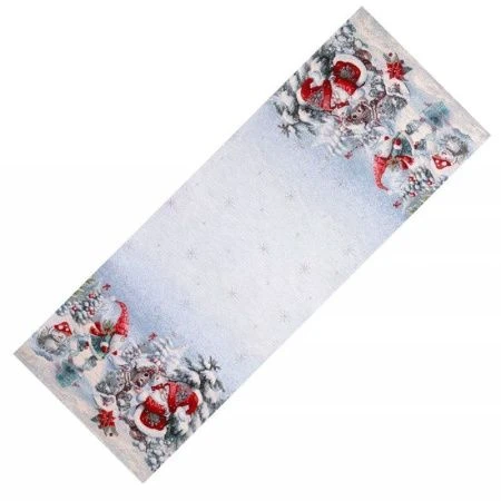 Салфетка новогодняя 40*100см гобелен ГНОМЫ серебряный люрекс