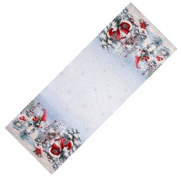 Салфетка новогодняя 40*100см гобелен ГНОМЫ серебряный люрекс