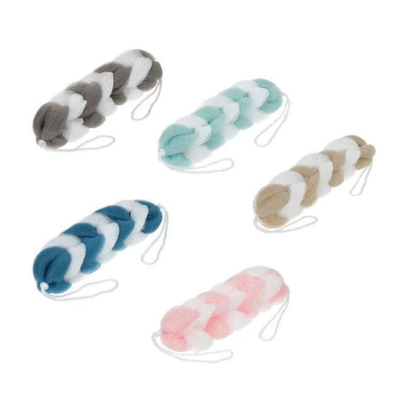 Мочалка 22*5см (42*5см с ручками) нейлон Косичка soft микс (30)