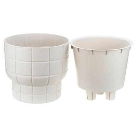 Кашпо 3,7л 220мм пластик КАРЕ со вставкой кремовый (9)