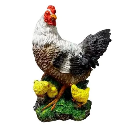 Фигура садовая КУРИЦА с цыплятами серая 42см полистоун