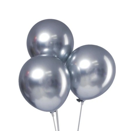 Шар воздушный латекс (набор 5шт)  Хром, металл серебряный 12"