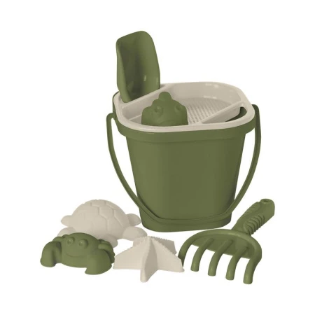 Набор детский для игры с песком 8пр (ведро, сито, совок, грабли, 4 формы) полынь (8)