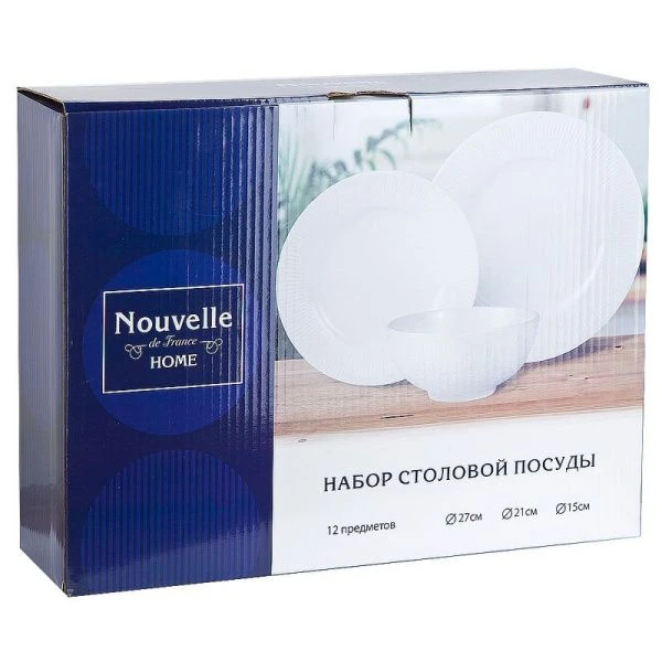 Столовый набор 12пр (тарелка 4шт 27см, тарелка 4шт 21см, салатник 4шт 800мл 15см) фарфор МАДЛЕН