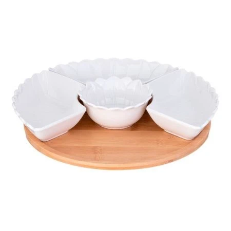 Менажница 5 секций 28см фарфор Native на дер.подставке (8)