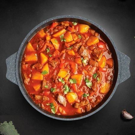 Жаровня 2,4л алюминий АП ГРАНИТ BLACK стекл.крышка 24см (7)