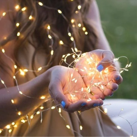 Гирлянда светодиодная Нить Роса 2м, С2032х2 (в комплекте) фиксинг, теплый белый свет