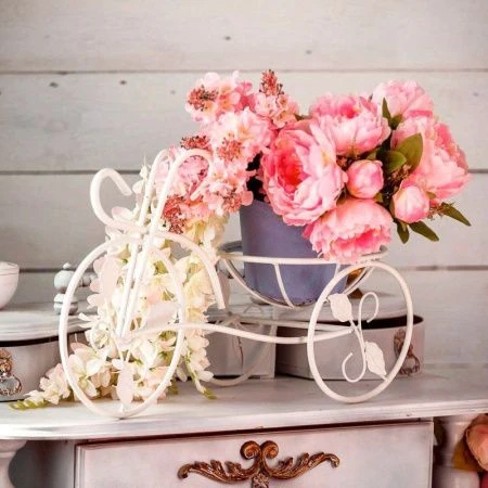 Подставка на 1 цветок 34*23*53см металл ВЕЛОСИПЕД белая 14-861 B