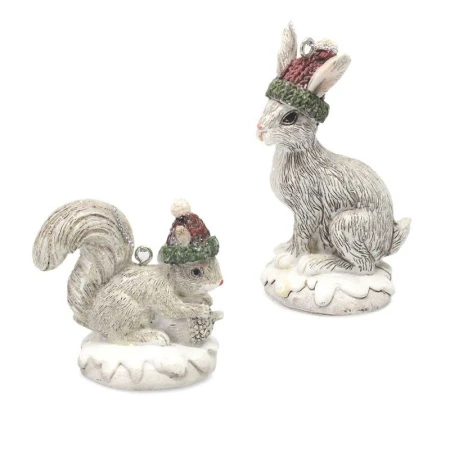 Игрушка новогодняя на елку БЕЛОЧКА И ЗАЙЧИК белый 2 вида (6)