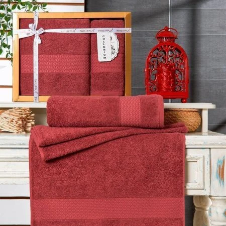 Набор полотенец махровые 2пр 50*90/70*140см жаккард PHILIPPVS PERA терракотовый 500гр подар.уп