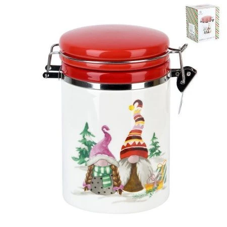 Банка для сыпучих продуктов (клипс) 800мл керамика РОЖДЕСТВЕНСКИЕ ГНОМЫ подар.уп. (24)