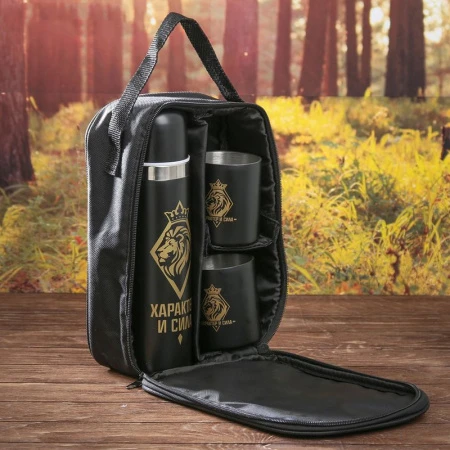 Набор туристический 2пр (термос 500мл, кружка 2шт) нерж.сталь Характер и сила (30)