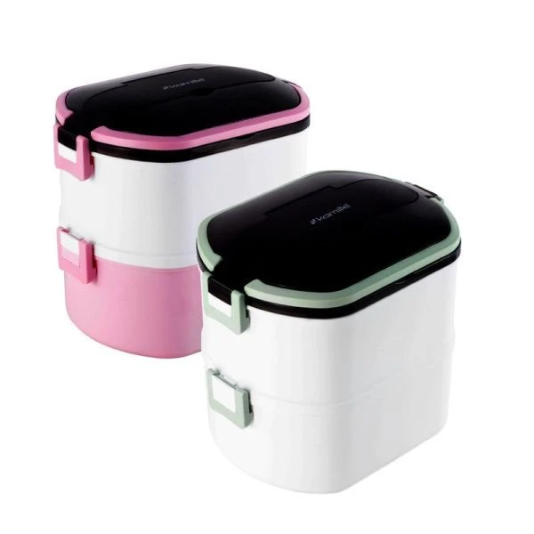 Ланч-бокс 2-х секционный 1500мл нерж.сталь/пластик зеленый, розовый, арт. 2139 (24)