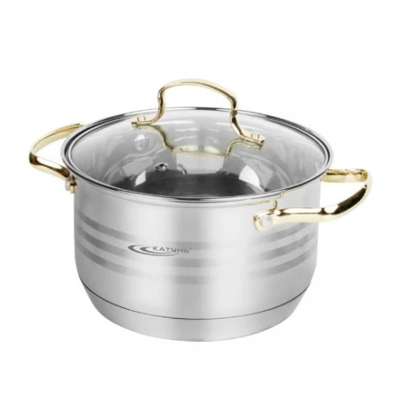 Кастрюля 2,5л h11,5см нерж.сталь ЭЛИС ГОЛД стекл.крышка d18см индукция KT22-d-18 (4)