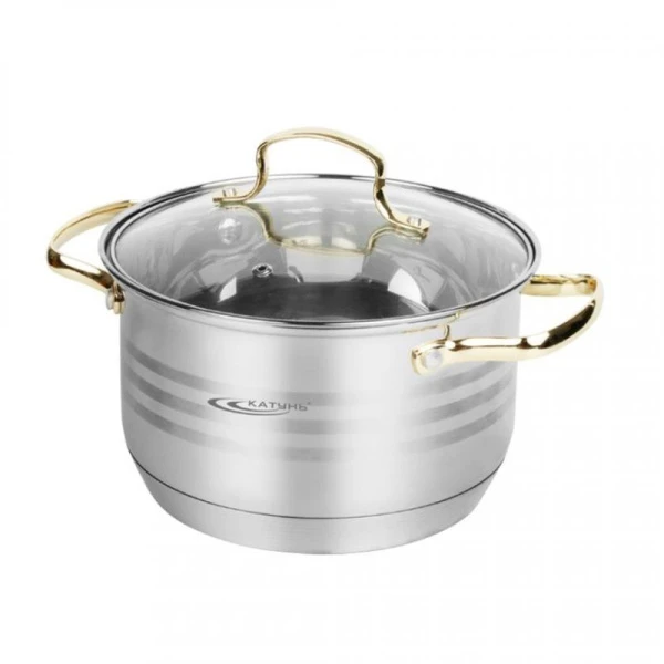 Кастрюля 2,5л h11,5см нерж.сталь ЭЛИС ГОЛД стекл.крышка d18см индукция KT22-d-18 (4)