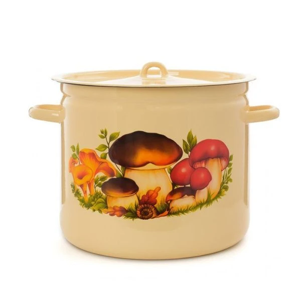 Кастрюля 12л эмаль ГРИБЫ кремовая цилиндрическая (2)