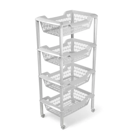 Этажерка прямая 4 секции 440*304*879мм пластик ДЖЕТА на колесиках светло-серая (4)