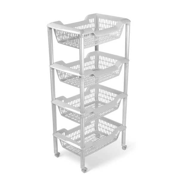 Этажерка прямая 4 секции 440*304*879мм пластик ДЖЕТА на колесиках светло-серая (4)