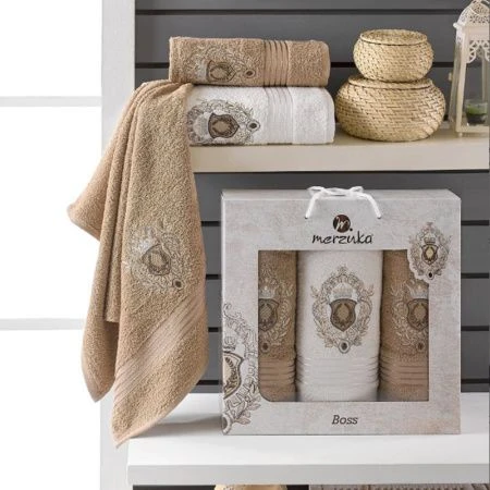 Набор полотенец махровых 3пр 50*80*2/70*130см MERZUKA BOSS коричневый 380гр подар.уп.