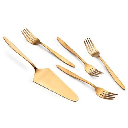 Набор столовых приборов 5пр (лопатка для торта, вилка для торта 4шт) нерж.сталь Lungo Matt Gold зол