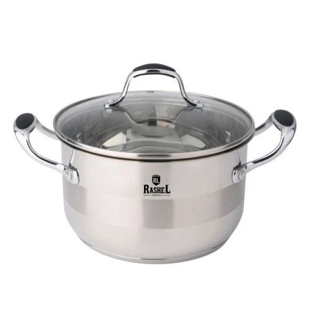 Набор посуды 3пр 2,6/3,6/4,7л нерж.сталь МАРИЯ со стекл.крышками R-0234 (4)