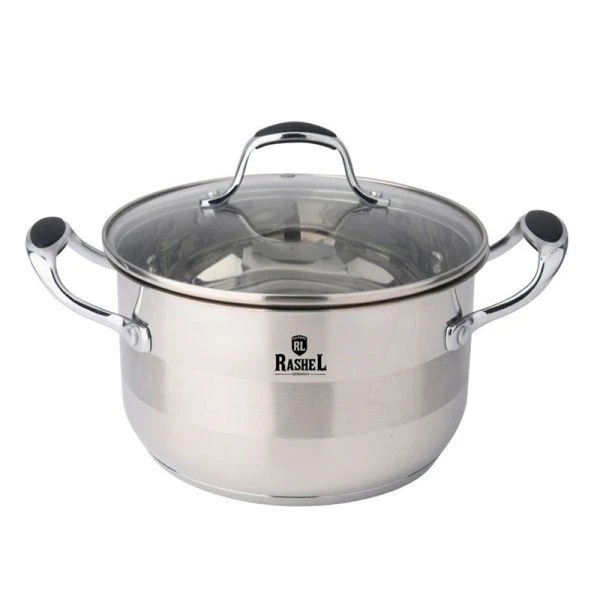 Набор посуды 3пр 2,6/3,6/4,7л нерж.сталь МАРИЯ со стекл.крышками R-0234 (4)