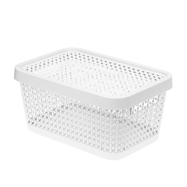 Корзина для хранения 4,5л 267*183*125мм пластик ПИРУЛА Белый с крышкой (12)