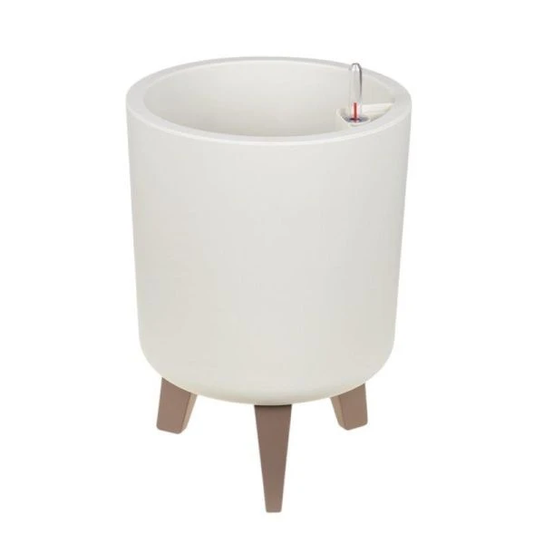 Кашпо 11л d250мм пластик ФЛОРИАН высокое с автополивом 250*250*250мм белый ротанг (3)