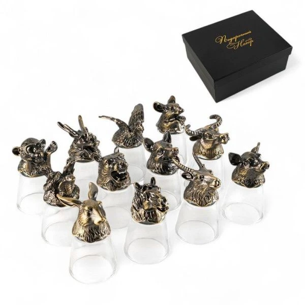 Набор рюмок-перевёртышей стекло/металл 12шт. 30мл Настоящему мужчине (20)