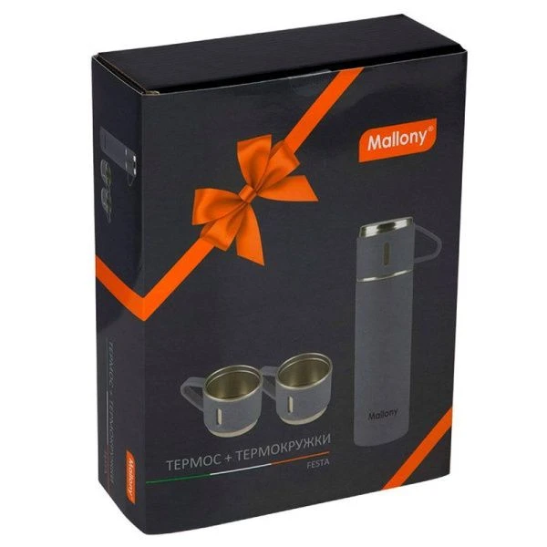 Термос с термокружками 3шт. 500мл нерж.сталь FESTA серые (12)