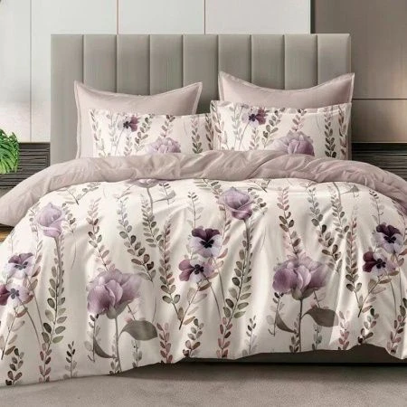 КПБ евро поплин 100%хлопок Натурель (пр.220*240, под.200*220, нав.70*70/2) рис. 6871 Флора