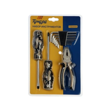 Набор инструментов металл 11 предмета блистер,(отвертки,плоскогубцы,ключи) ТУНДРА (48)