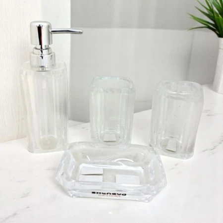 Набор для ванной комнаты акрил 4пр (дозатор, стакан, подст для зуб щеток, мыльн) прозрачный JC-17365
