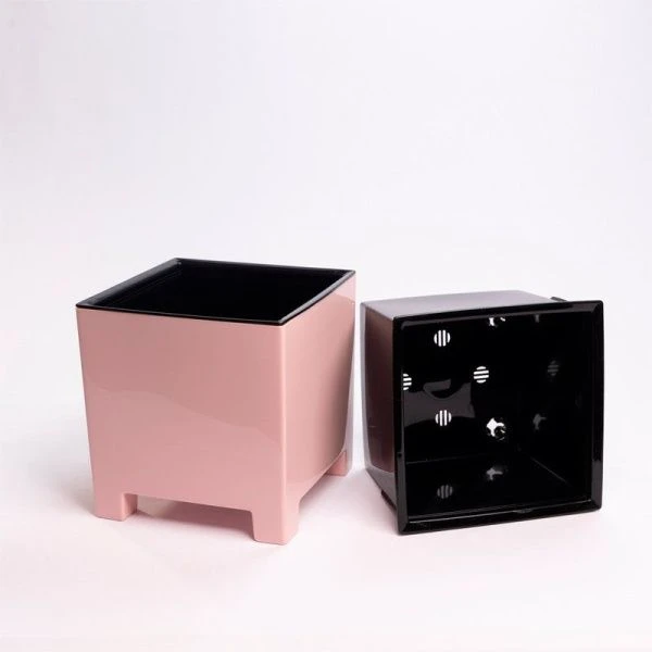 Горшок цветочный 2,1л 14*14см пластик НАРД с вкладкой розовая пудра (8)