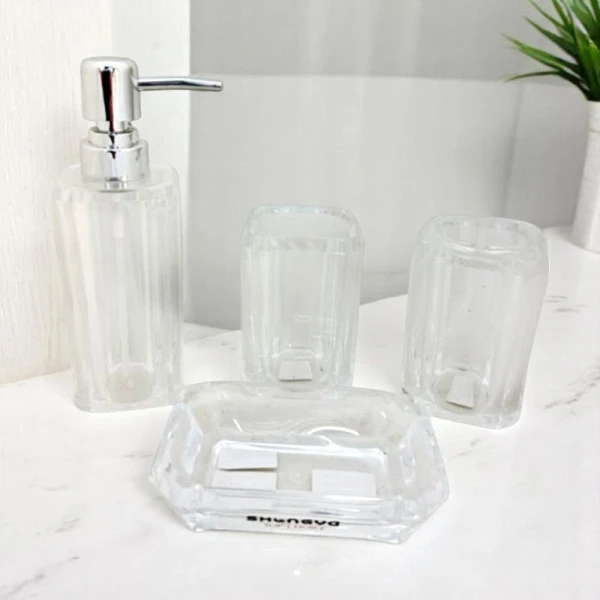 Набор для ванной комнаты акрил 4пр (дозатор, стакан, подст для зуб щеток, мыльн) прозрачный JC-17365